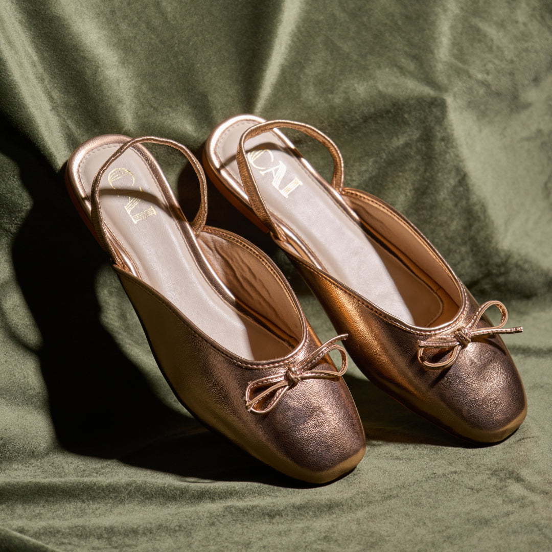 Rosegold Bow Ballet Flats1