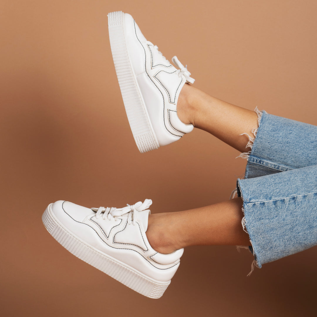 Patchworked Platform Sneakers-White – The CAI Store