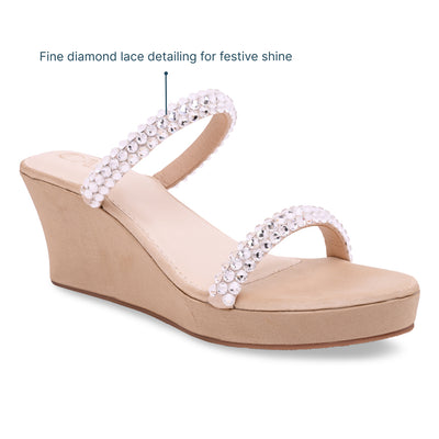 Diamond Lace Two Strap Gold Wedge