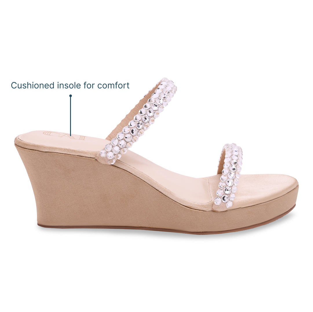 Diamond Lace Two Strap Gold Wedge