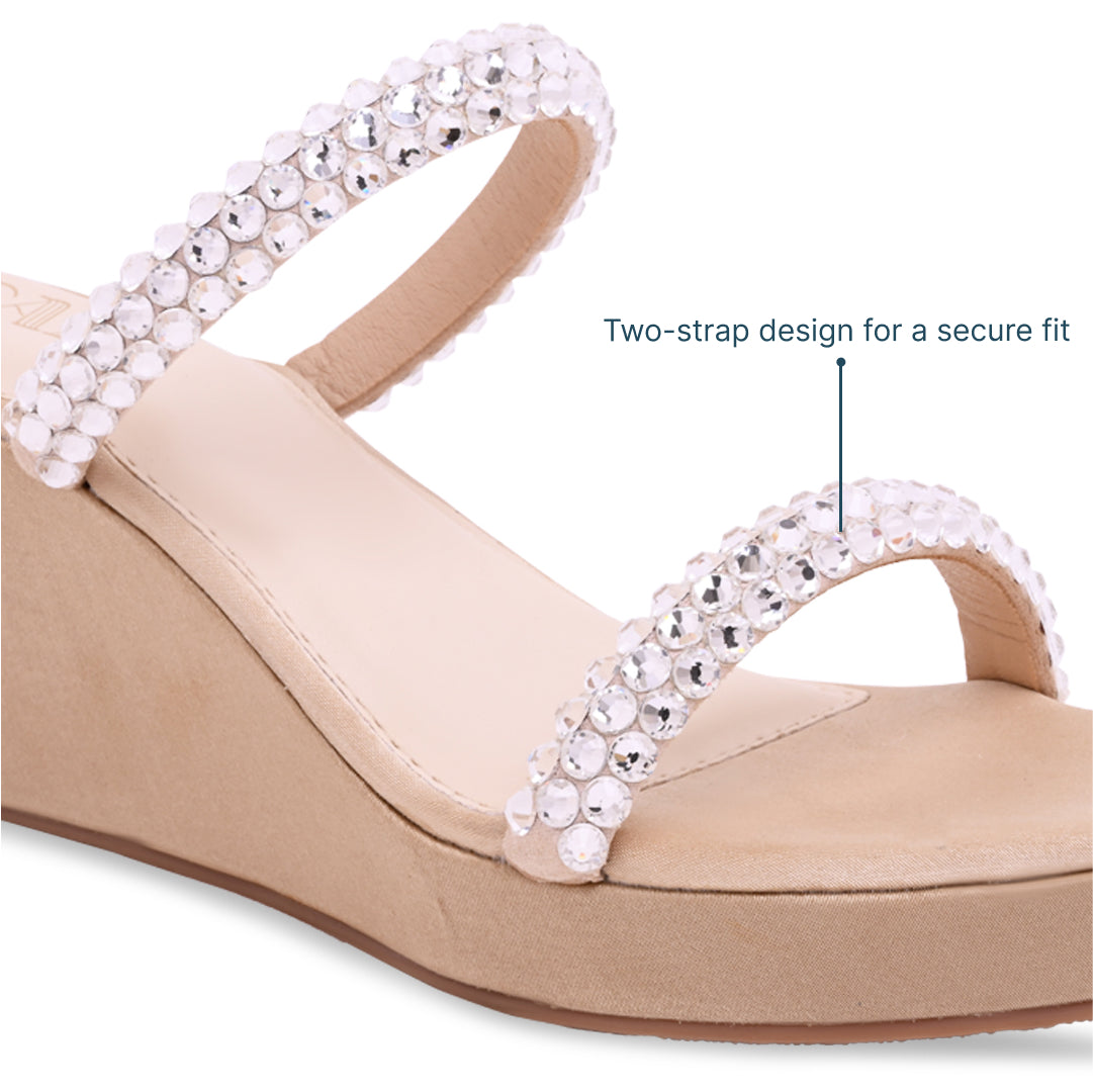 Diamond Lace Two Strap Gold Wedge