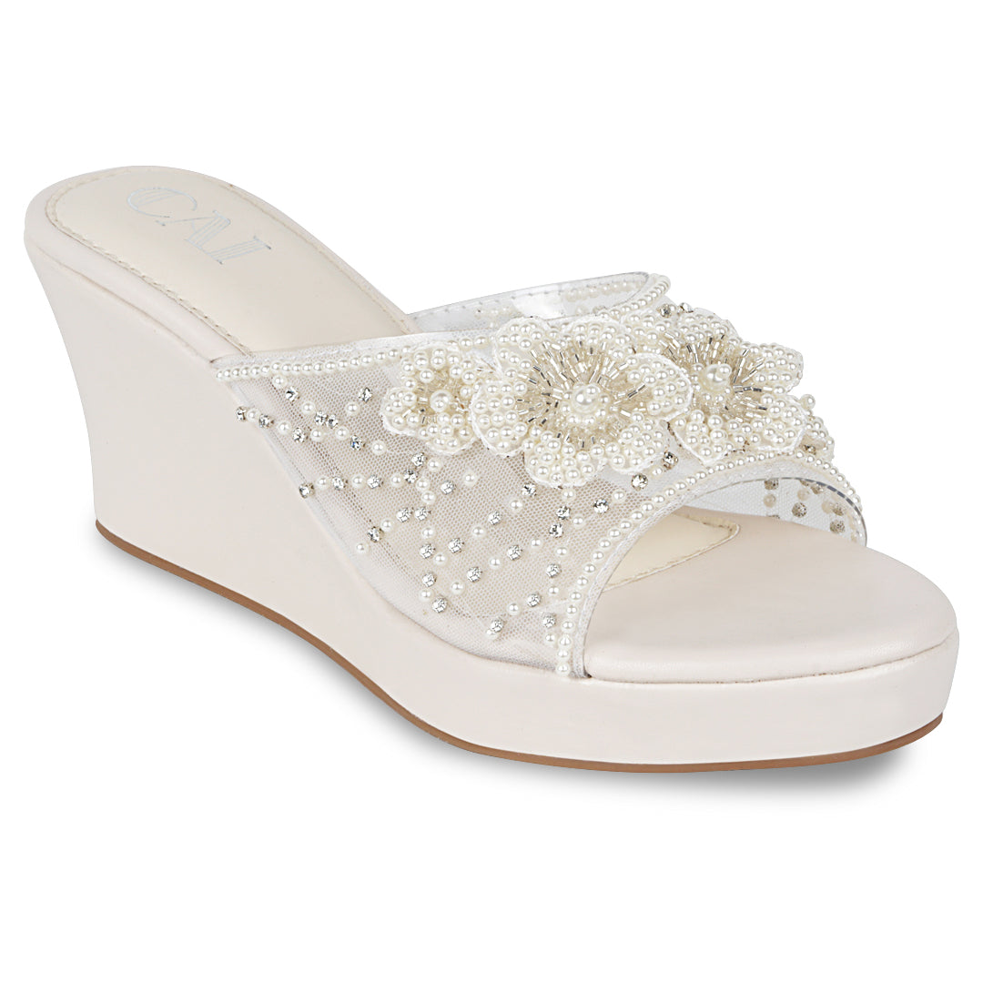 Pearly Floral Cream Wedges