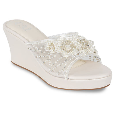 Pearly Floral Cream Wedges