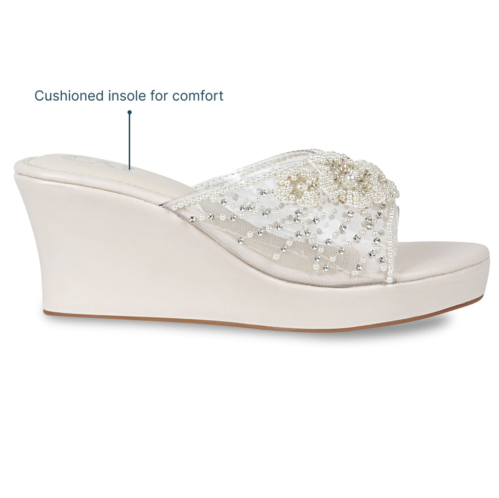 Pearly Floral Cream Wedges