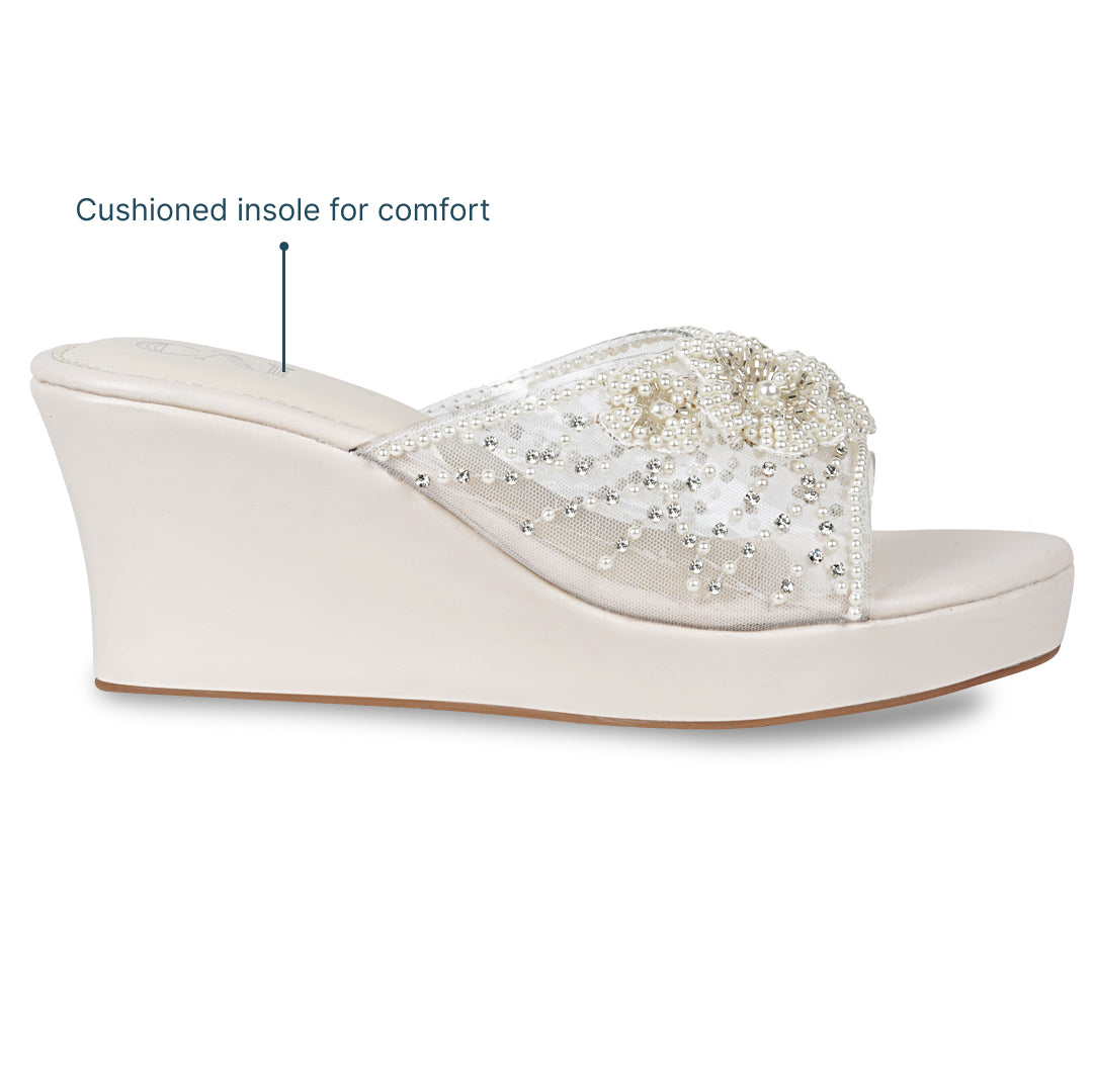 Pearly Floral Cream Wedges