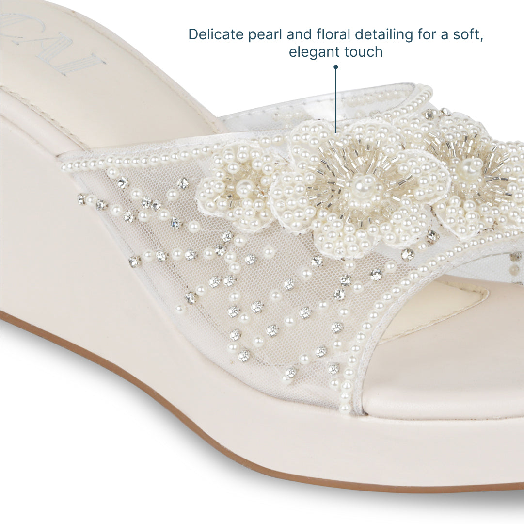 Pearly Floral Cream Wedges