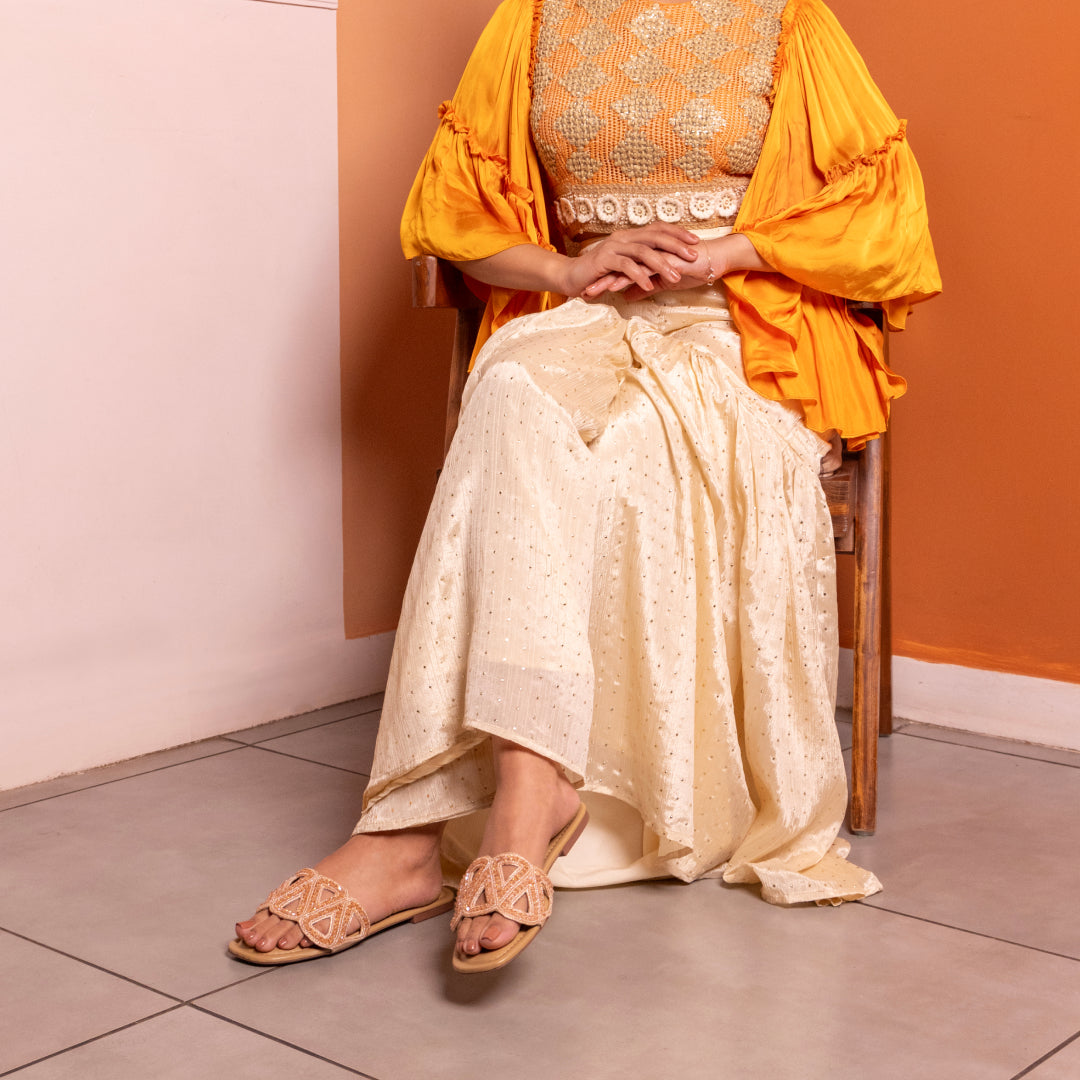 Pink Beaded Triangle Nude Flat