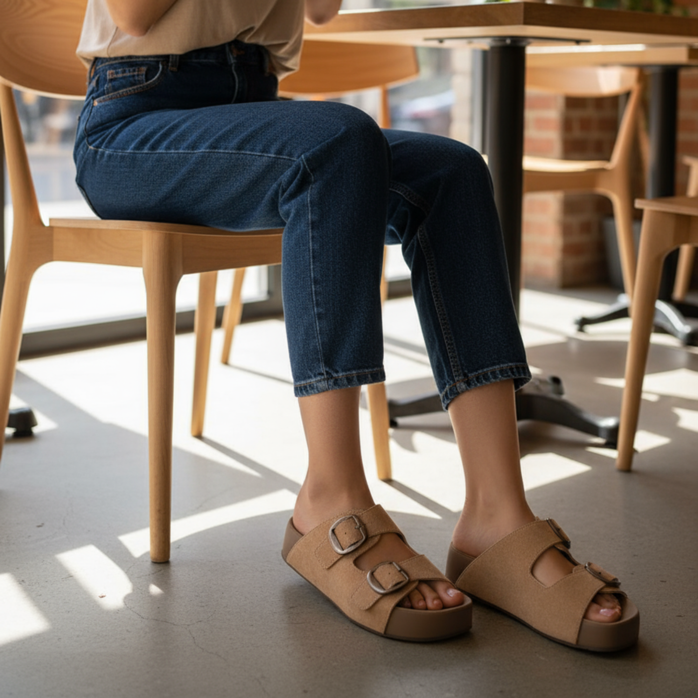 Strapped Beige Slider