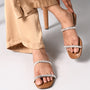Thin Diamond Lace Two Strap Tan Flat