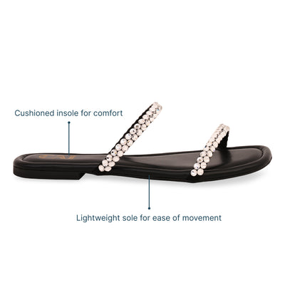 Thin Diamond Lace Two Strap Black Flat