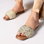 Gold Studded Lace Tan Flat
