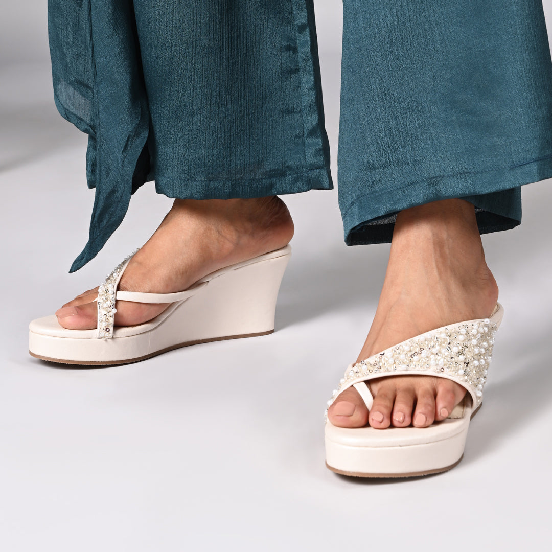 Silver White Beaded Wedge