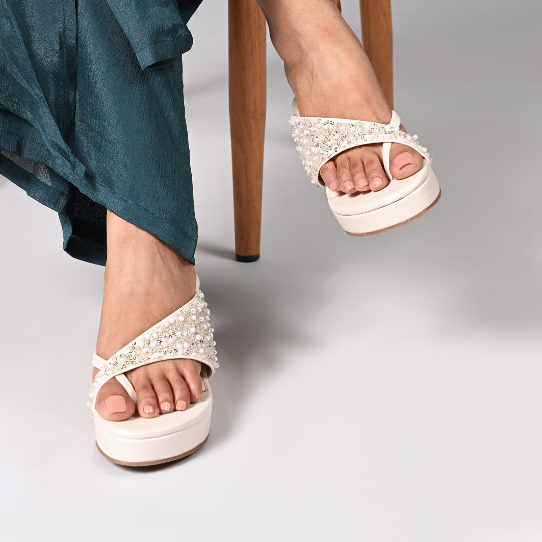 Silver White Beaded Wedge