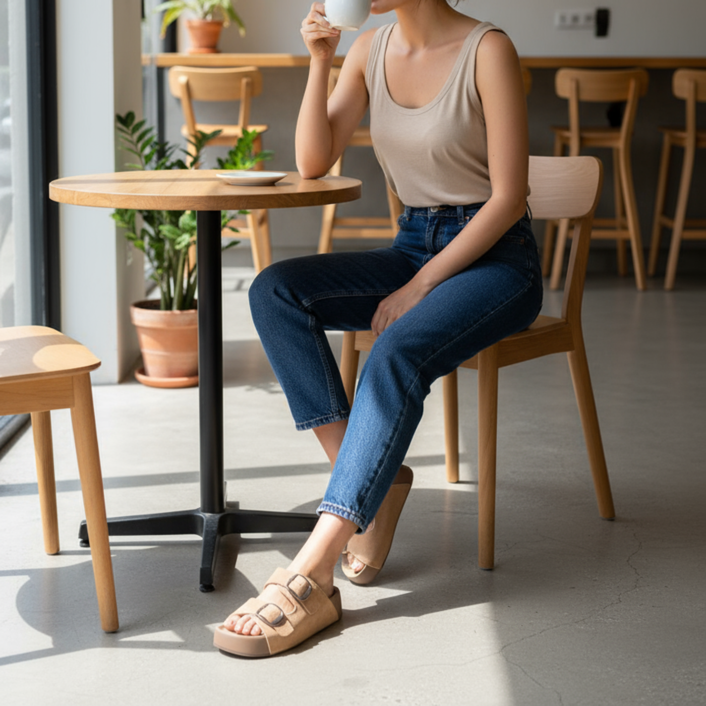 Strapped Beige Slider