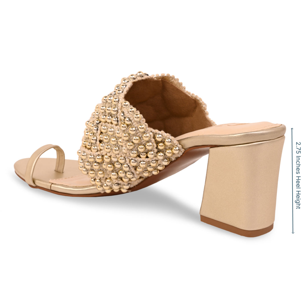 Gold Studded Lace Gold Heel