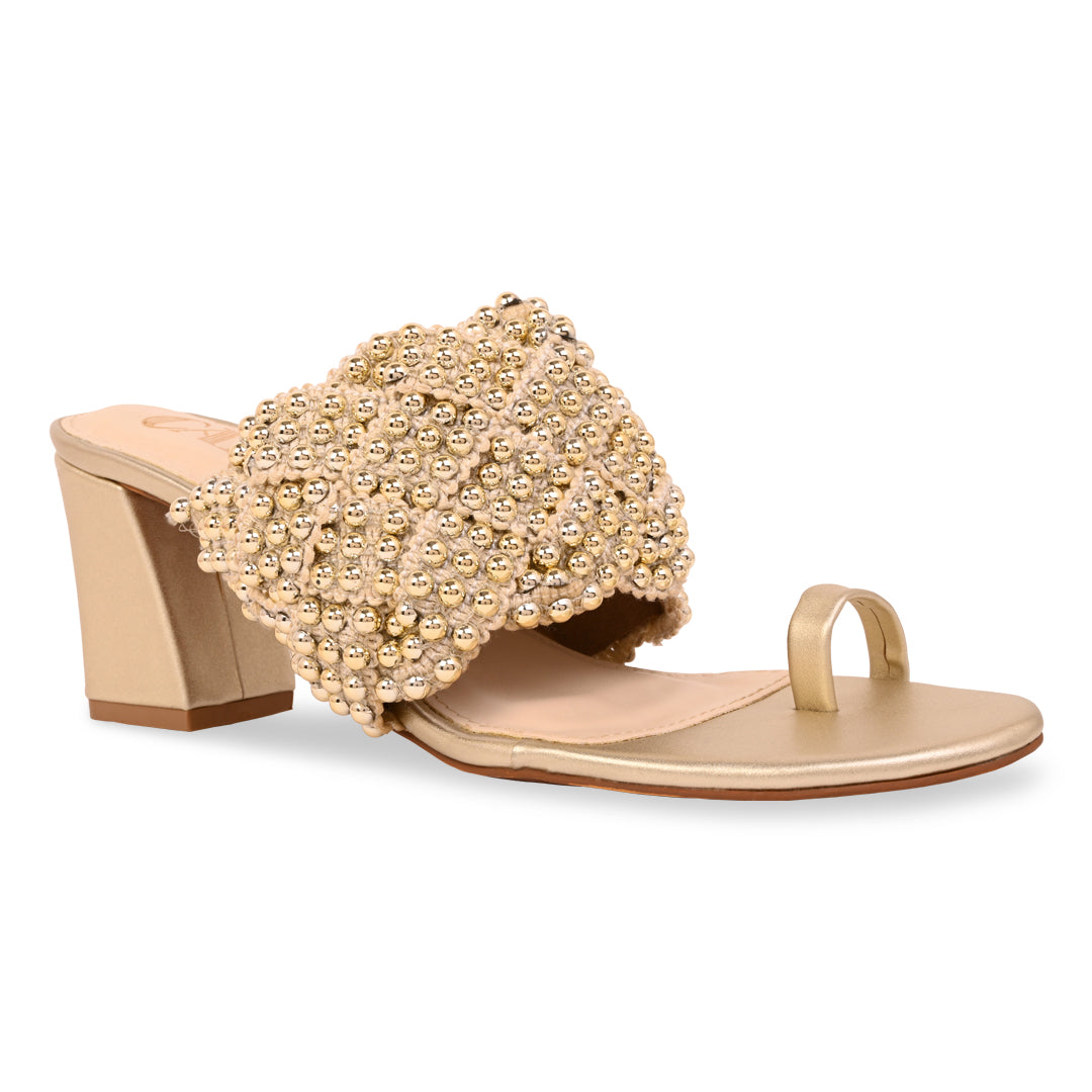 Gold Studded Lace Gold Heel