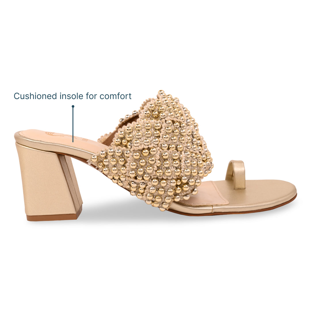 Gold Studded Lace Gold Heel