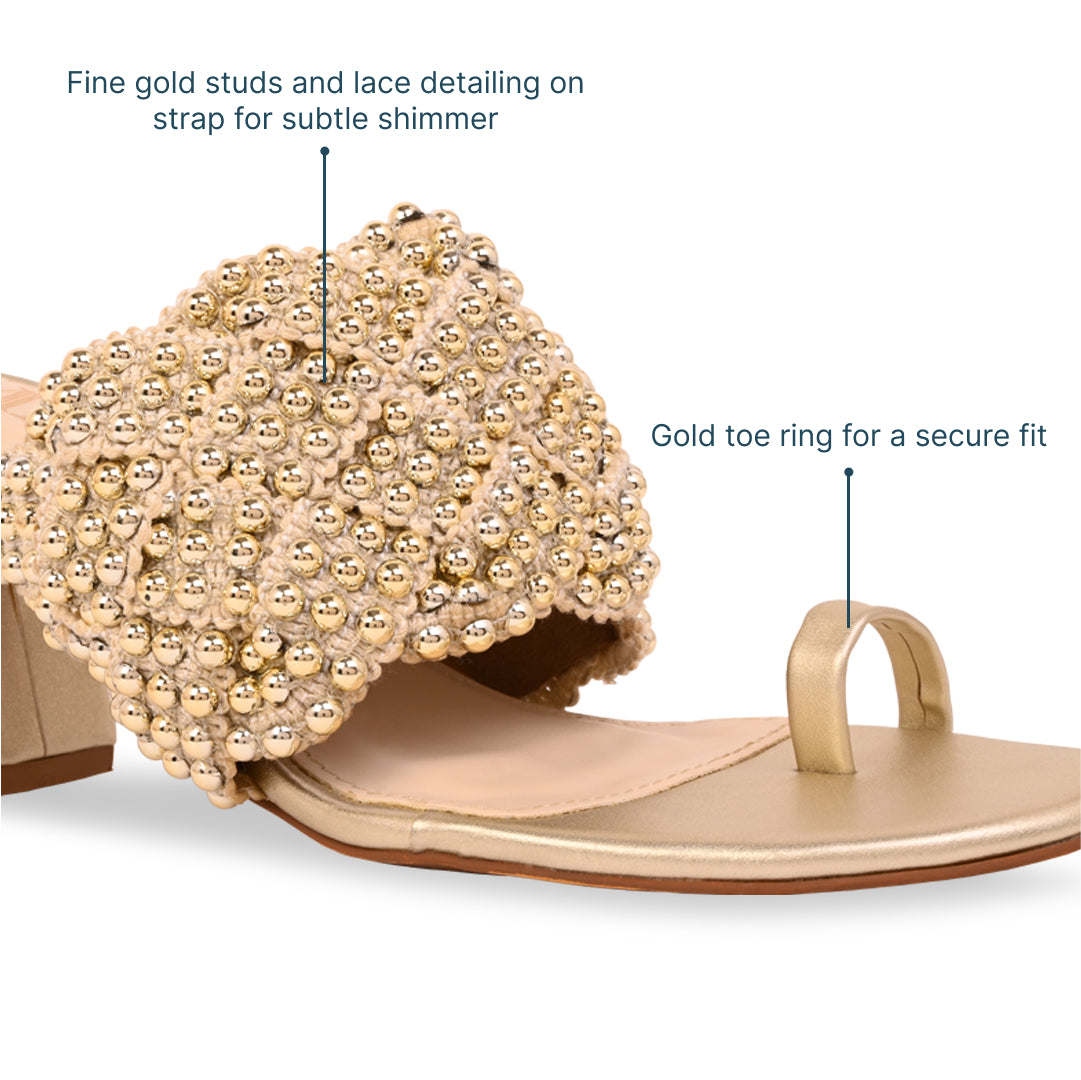 Gold Studded Lace Gold Heel