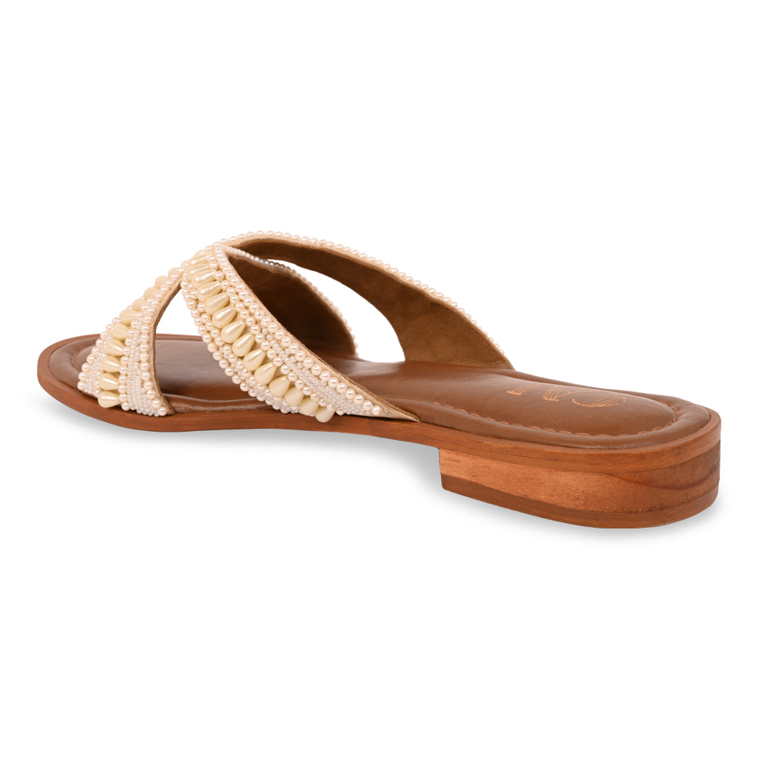 Ivory Pearlescent Tan Flats