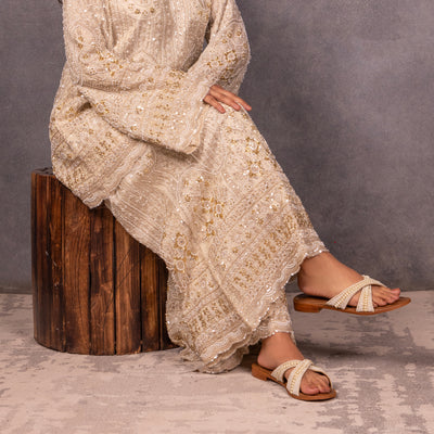 Ivory Pearlescent Tan Flats