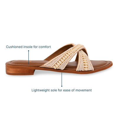 Ivory Pearlescent Tan Flats