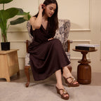 Gold Flower Tan Strap Wedge