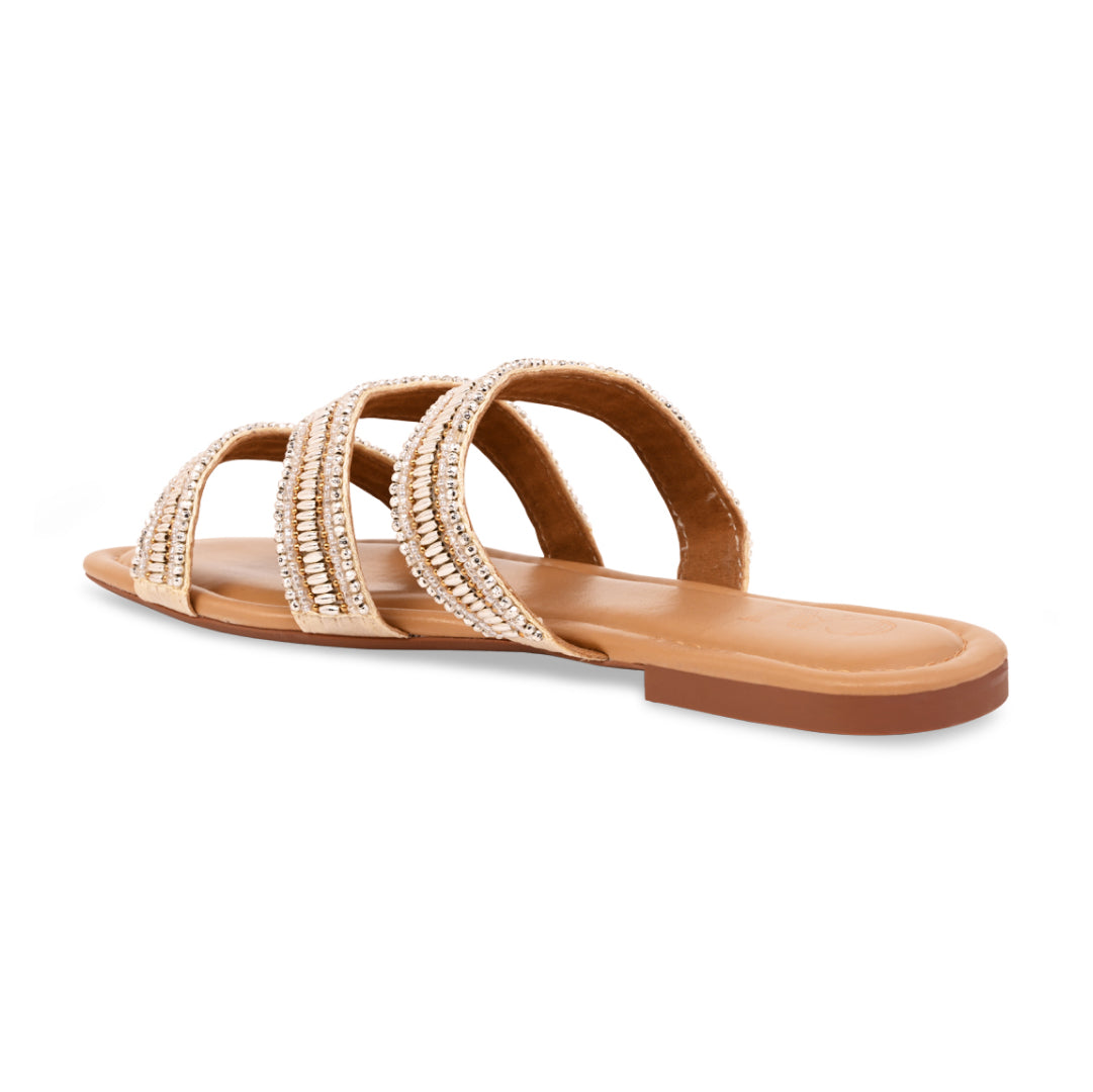 Gold Wavy Beaded Nude Flats