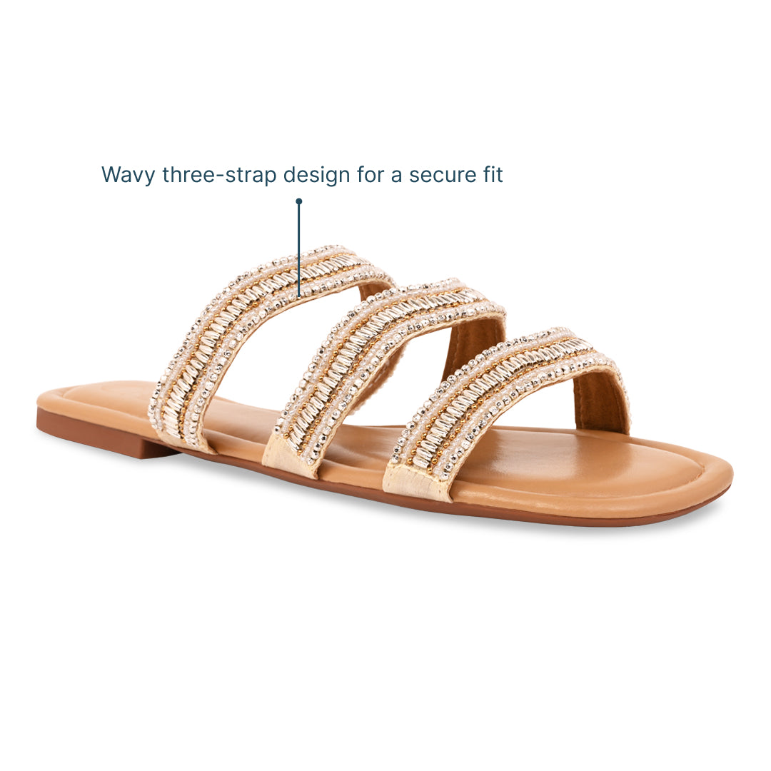 Gold Wavy Beaded Nude Flats