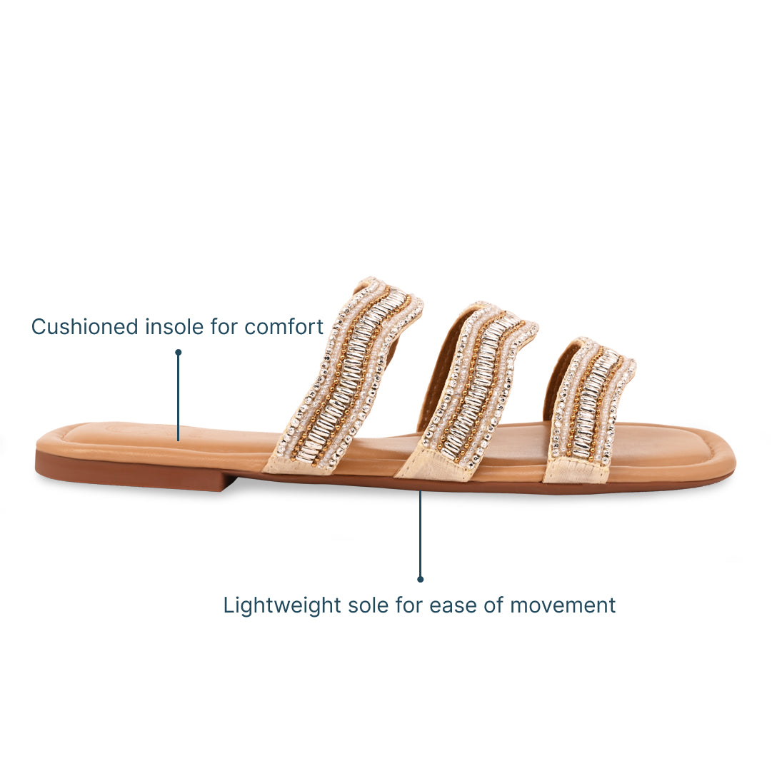 Gold Wavy Beaded Nude Flats