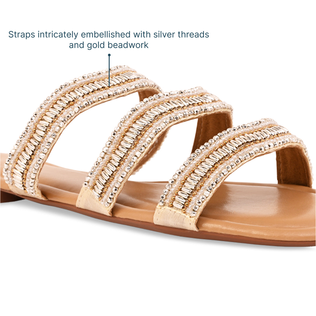 Gold Wavy Beaded Nude Flats
