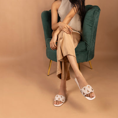 White Beaded Triangle Cream Flat