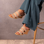 Gold Wavy Beaded Nude Wedge