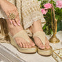 Gold Beaded Thong Wedge