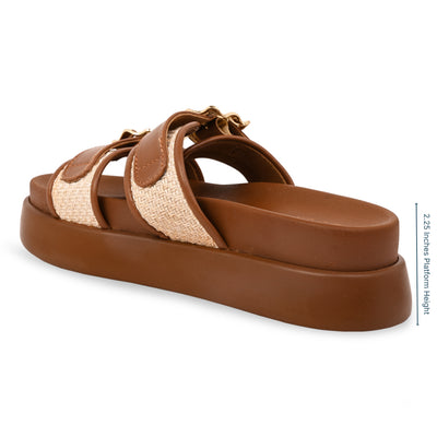 Gold Buckle Strap Tan Platform