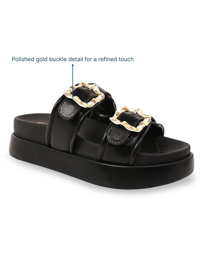 Gold Buckle Strap Black Platform