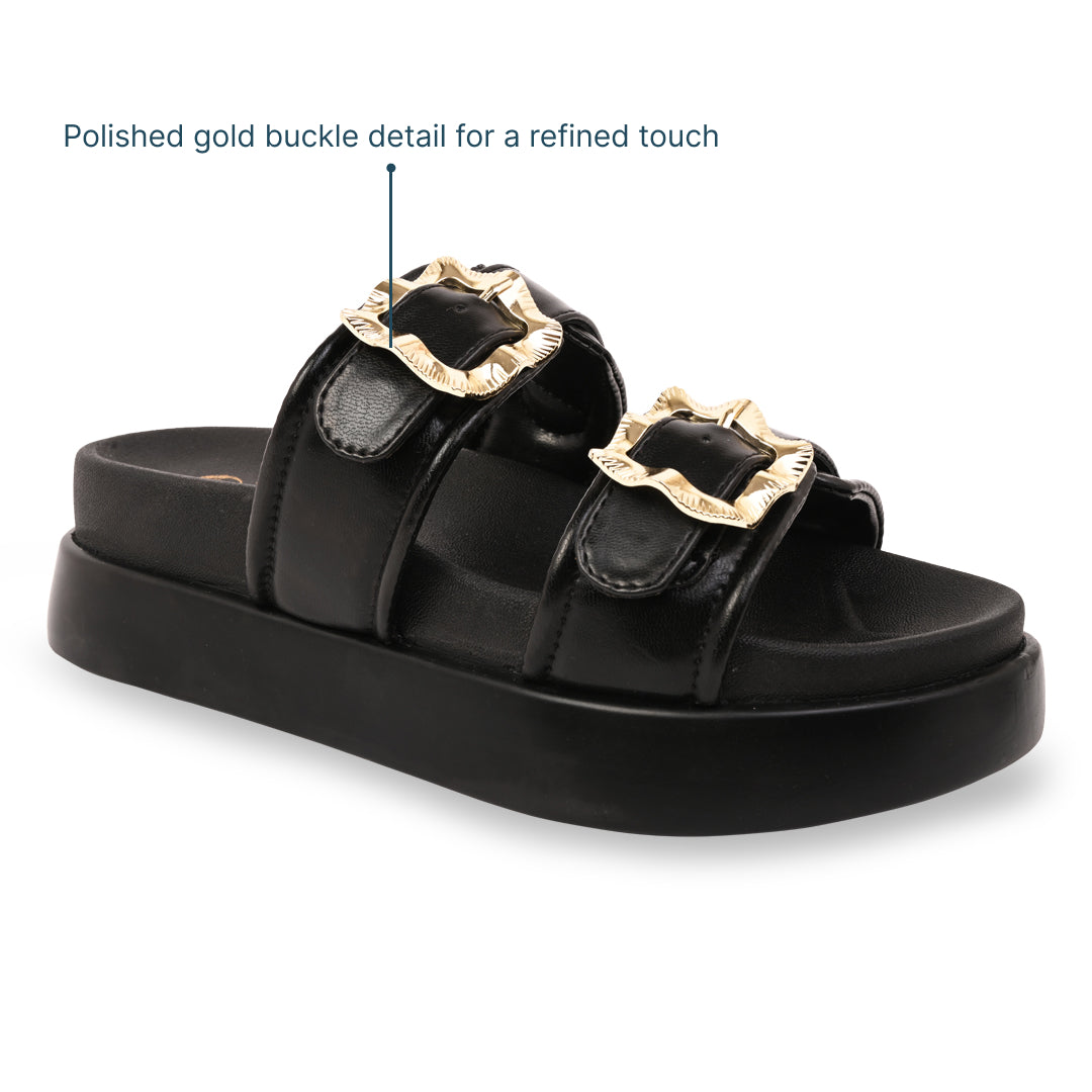 Gold Buckle Strap Black Platform