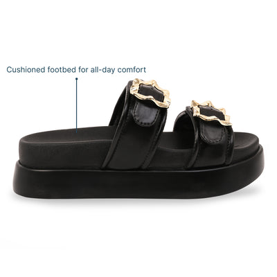 Gold Buckle Strap Black Platform