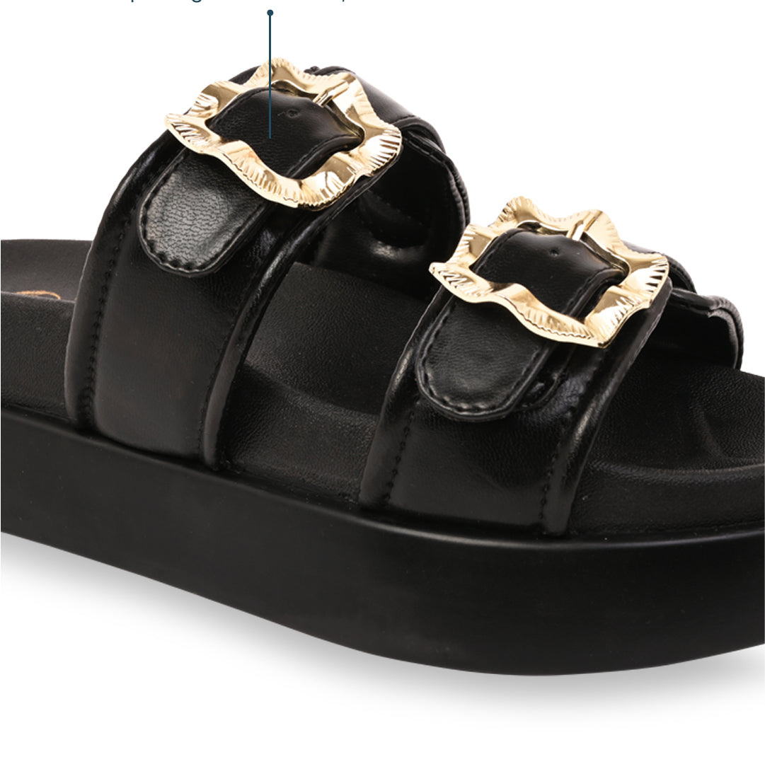 Gold Buckle Strap Black Platform