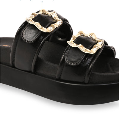 Gold Buckle Strap Black Platform