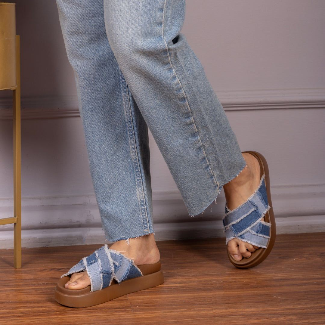 Denim Cross Tan Platform