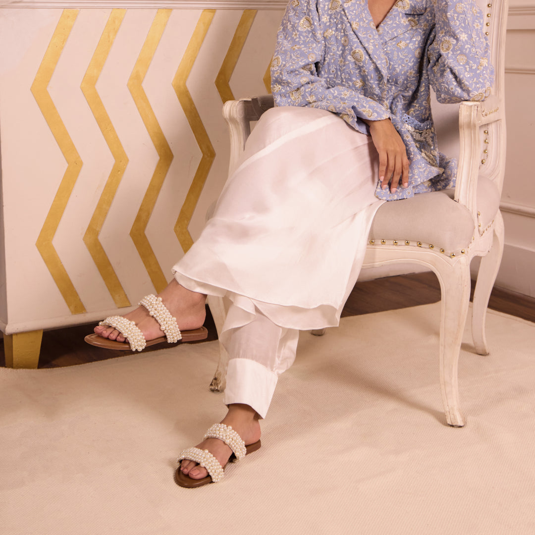 Pearl Bunched Two Strap Flats