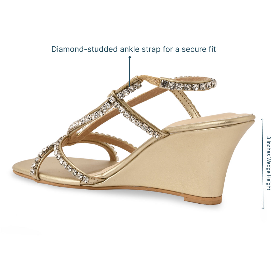 Diamond Stud Ankle Strap Wedge