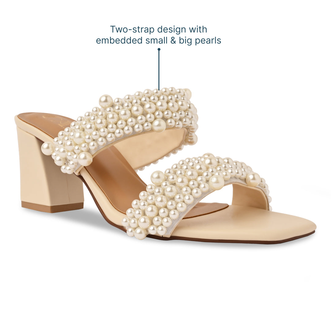 Pearl Bunched Two Strap Heel