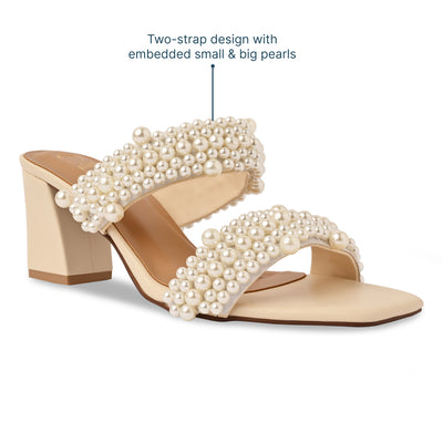 Pearl Bunched Two Strap Heel