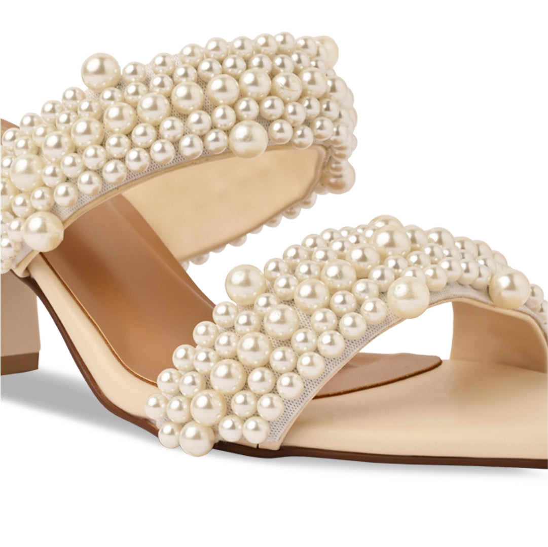 Pearl Bunched Two Strap Heel