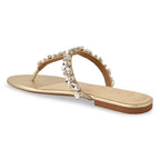 T-Strap Leaf Embellished Gold Flat