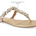 T-Strap Leaf Embellished Gold Flat