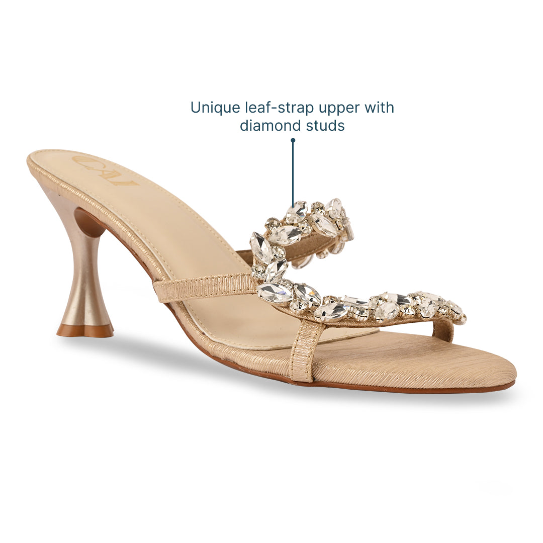 Leaf Strapped Gold Heel