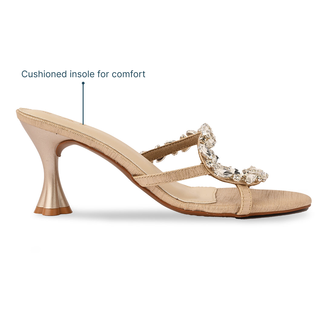 Leaf Strapped Gold Heel