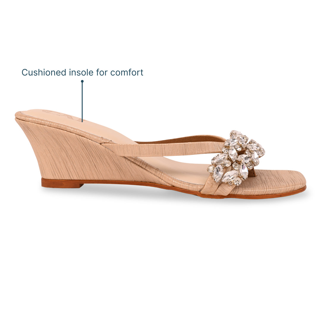 Leaf Embellished Thong Wedge